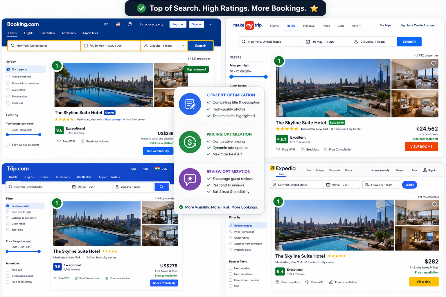 OTA channel dashboard and booking page optimization mockup