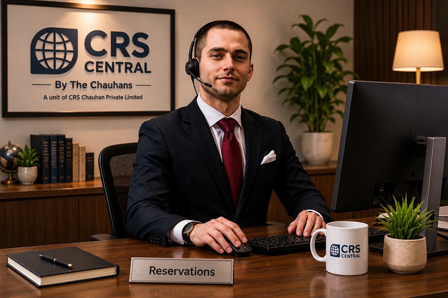 Smiling professional call handling reservation agent