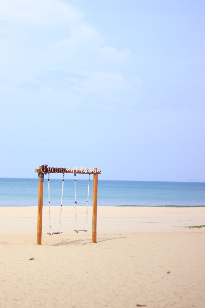 Rayong beach with wooden swing