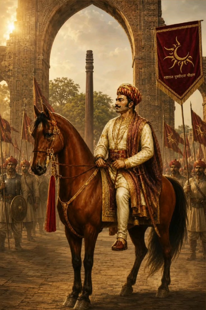 Samrat Prithviraj Chauhan III on horseback